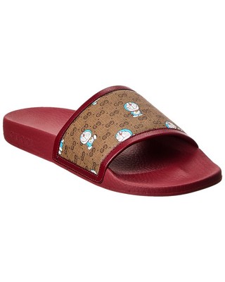 Gucci Gg Supreme Canvas & Leather Slide Womens Brown 39
