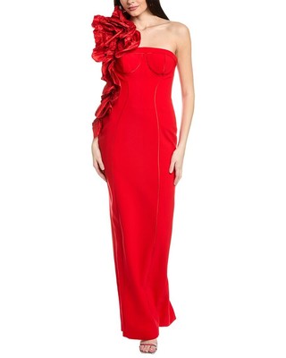 Эффектное платье-колонна Carolina Herrera с шелковой отделкой в виде розетки, женское красное 4