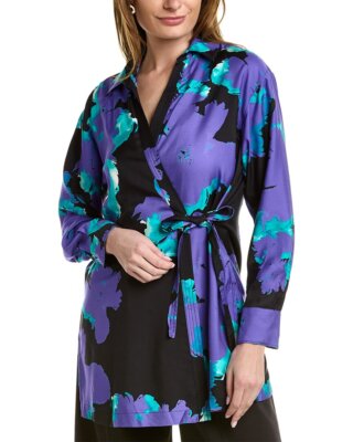 

Женская рубашка с галстуком Natori Taichou из смесового шелка, Фиолетовый