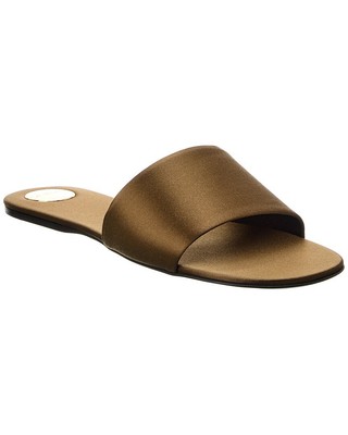 Saint Laurent Carlyle Satin Flat Sandal Womens Green 38