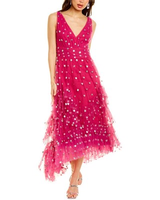 

Marchesa Notte Платье миди в горошек с пайетками Женское Фиолетовое, Фиолетовый