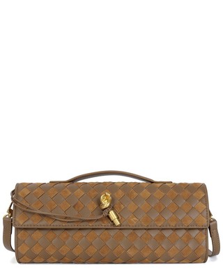 Женский кожаный клатч ручной работы Tiffany & Fred Paris коричневого цвета