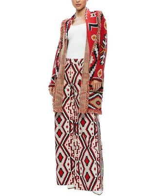 Pre-owned Alice And Olivia Alice + Olivia Astrid Shawl Collar Long Cardigan Women's In Mbright Ruby Combo