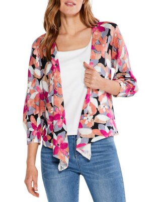 

Женский кардиган из смесового льна Nic+Zoe Petite Glowing Petals, четырехсторонний кардиган, Pkmpink multi