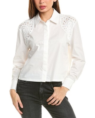 История дизайна вязаной крючком рубашки на пуговицах Womens White S