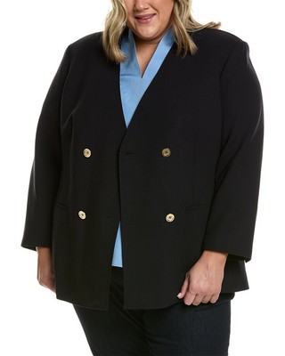 Женский двубортный блейзер из смесовой шерсти Lafayette 148 New York Plus без воротника