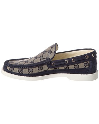 Pre-owned Gucci Canvas Moccasin Men's In Beige