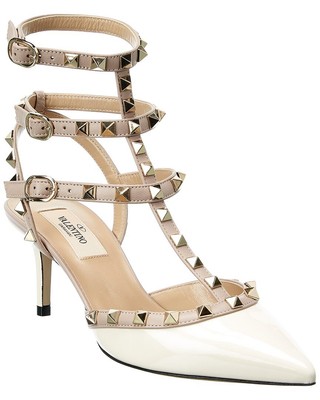 Туфли-лодочки Valentino Rockstud Caged 65 с лакированным ремешком на щиколотке женские белые 36