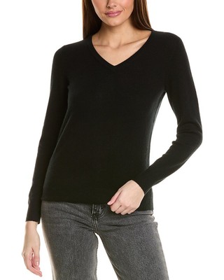 Amicale Cashmere Basic V-Neck Cashmere Sweater Womens Black L
