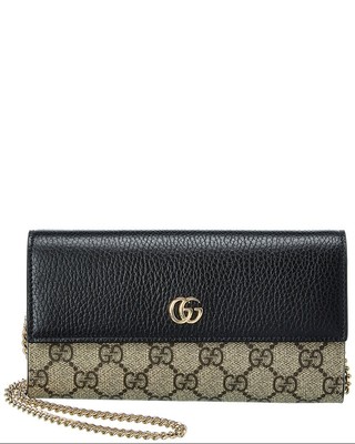 Женский кошелек Gucci Gg Marmont Gg Supreme из холста и кожи на цепочке, черный