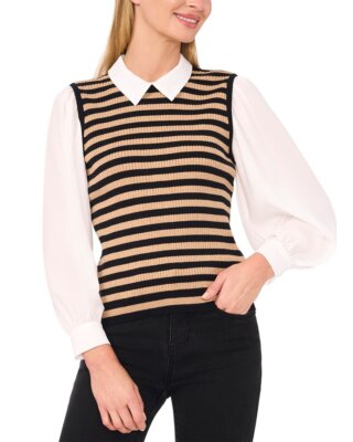 Cece Stripe Vest Twofer Sweater Womens
