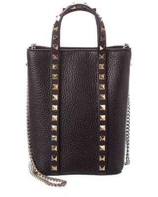 

Женская сумка-тоут из зернистой кожи Valentino Rockstud, черная, NA