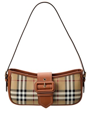 

Женская сумка-хобо из ткани и кожи в клетку Burberry, бежевая, NA
