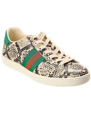 Женские кроссовки из кожи со змеиным тиснением Gucci Ace, белые, 35,5
