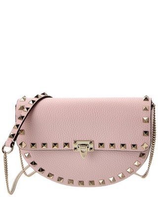 Женская мини-сумка через плечо из зернистой кожи Valentino Rockstud розового цвета