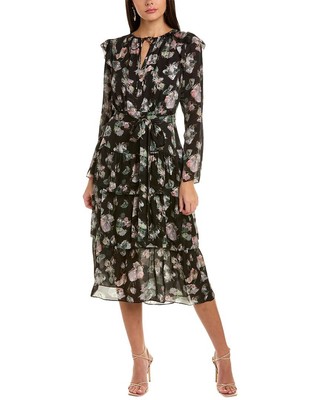 

Женское многоярусное платье миди Marchesa Notte, черное, Черный