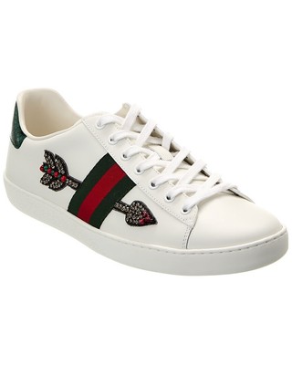 Женские кожаные кроссовки с вышивкой Gucci Ace Белые 42