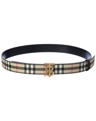 

Женский ремень из ткани E-Canvas и кожаный ремень в клетку Burberry Tb с монограммой, Бежевый