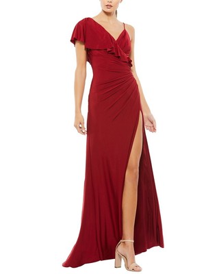 Асимметричное платье из джерси Mac Duggal с оборками и коротким рукавом-колпачком Женское красное 2