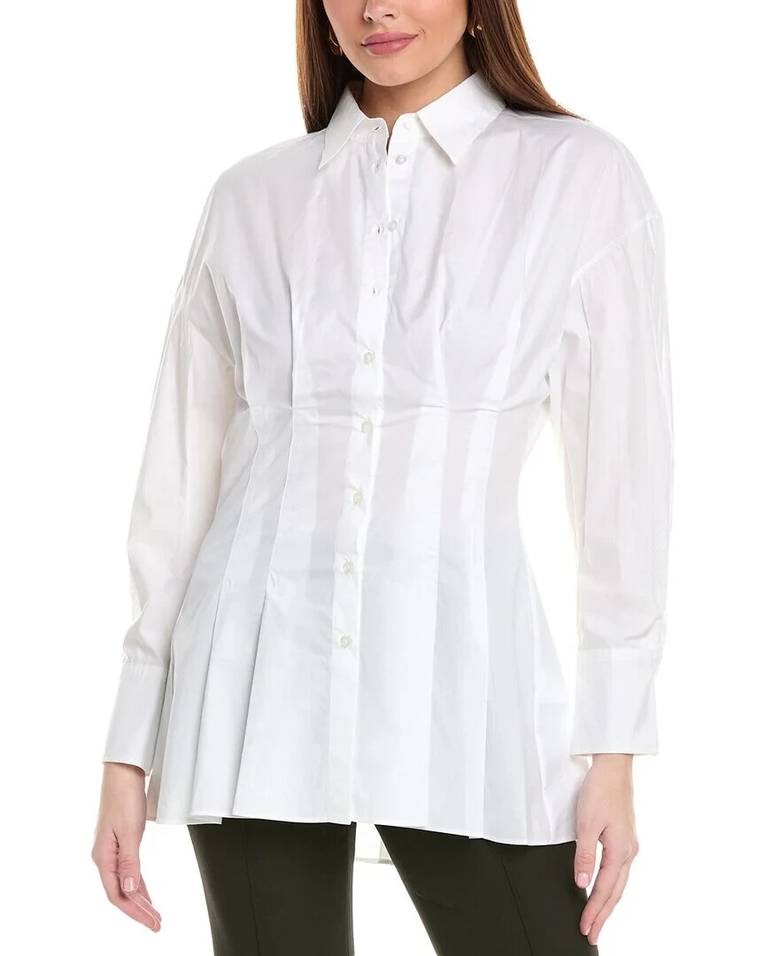 HUGO Eulaila Spread Collar Blouse Women's 4 White Button Closure Long Sleeves - Picture 1 of 16