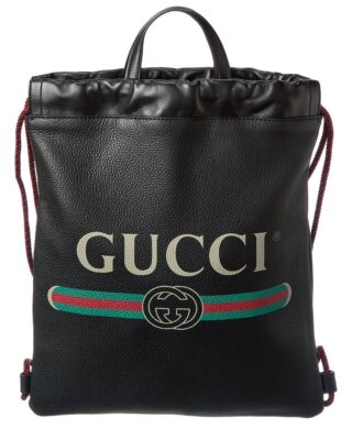 

Женский кожаный рюкзак Gucci на шнурке, черный, NA