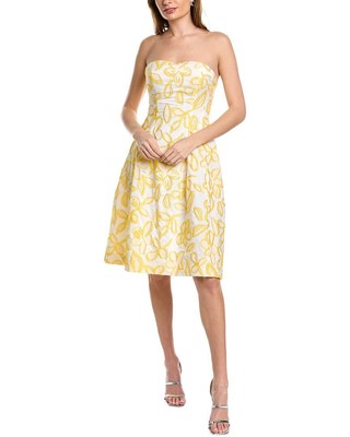 

Платье трапециевидной формы из фай и шелковой подкладки в ботаническую полоску Oscar De La Renta, Белый