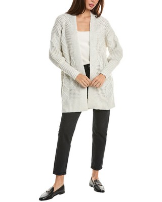Женский кардиган из смеси шерсти и кашемира Forte Cashmere Cable с люрексом, белый Xl