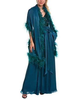 

Женское платье с запахом перьев Badgley Mischka, Teal
