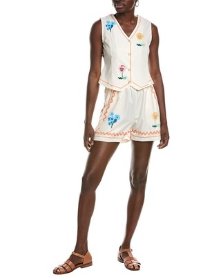 Lyra & Co 2шт Льняной жилет и короткий комплект из 2 предметов Женский Коричневый M