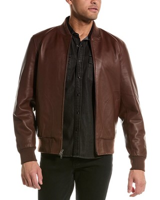 Slate & Stone Padded Leather Bomber Jacket Mens Brown Xxl