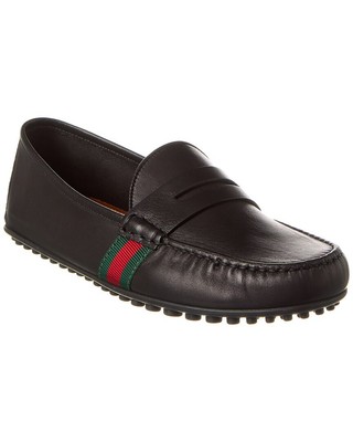 

Кожаные мужские драйверы Gucci Web, Черный, NA