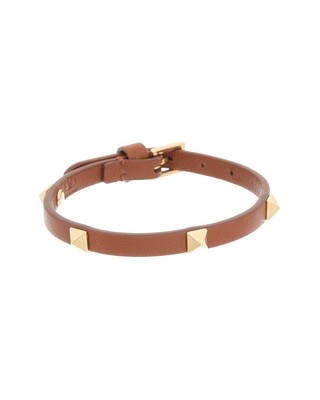 Кожаный браслет Valentino Rockstud Женский коричневый