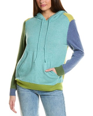 Женская кашемировая толстовка с капюшоном Colorblocked от Colorblocked Paisley синего цвета S