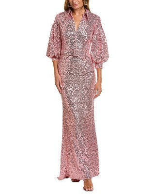 

Женское платье с пышными рукавами и пайетками Badgley Mischka, Розовый