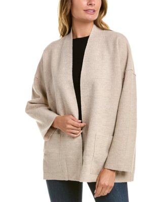 

Легкий женский шерстяной кардиган с высоким воротником Eileen Fisher, Коричневый