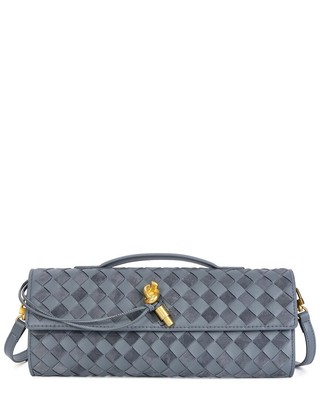 Tiffany & Fred Paris Hand-Woven Leather Clutch Womens Grey