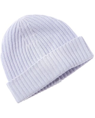 Женская кашемировая шляпа Amicale Cashmere с манжетами в виде крупных ребер, синего цвета