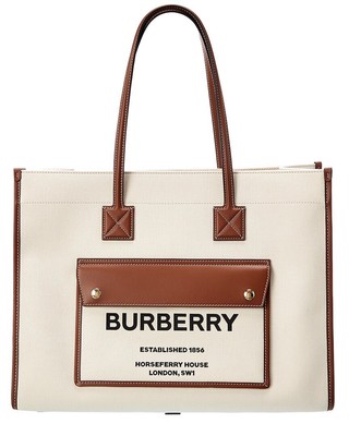 

Двухцветная женская сумка-тоут Burberry среднего размера из ткани и кожи бежевого цвета, NA
