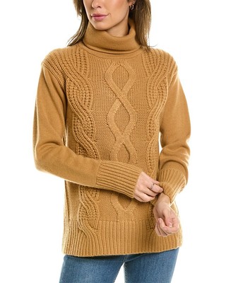 

Lafayette 148 New York Infinity Женский кашемировый свитер с высоким воротником и комбинированной косой, Коричневый