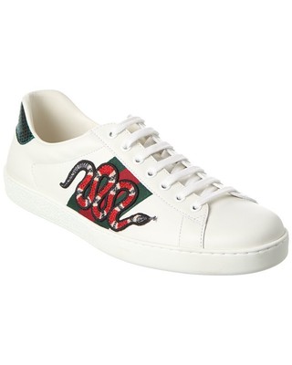 Женские кроссовки из змеиной кожи с вышивкой Gucci Ace Белые 8