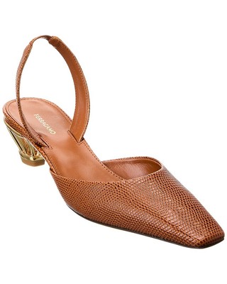 Туфли-лодочки на ремешке из тисненой кожи Ferragamo Alyssa Женские коричневые 6 C