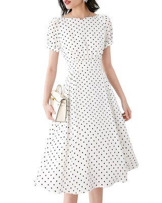 

Женское платье миди Onebuye, White - polka dot