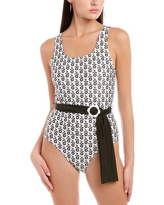 

Женский цельный комбинезон Luna Tuccini с поясом, White - black print