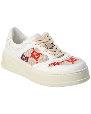 Gucci Gg Canvas & Leather Sneaker Womens White 37