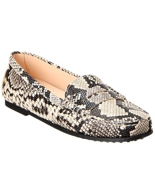 Женские мокасины из кожи со змеиным тиснением Tod S Gommino, белый 37