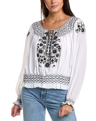 

Norma Kamali Женский топ из смесового шелка с вышивкой, White/black thread