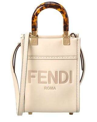 Женская кожаная мини-тоут Fendi Sunshine белого цвета