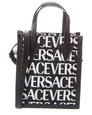 

Женская сумка-тоут Versace Allover Logo из ткани и кожи, черная, NA