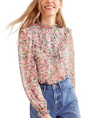 

Женский топ с воланами и V-образной кокеткой Boden, Ivory;gardenia petal