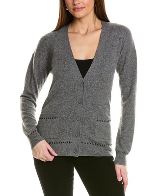 Женский кашемировый кардиган с V-образным вырезом из кашемира Amicale Cashmere Whipstitch